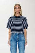 Mae Cropped Tee-Navy White Stripe