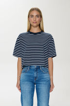 Mae Cropped Tee-Navy White Stripe