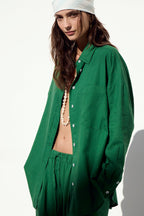 Antibes Kelly Green Linen Blend Button-Up Shirt