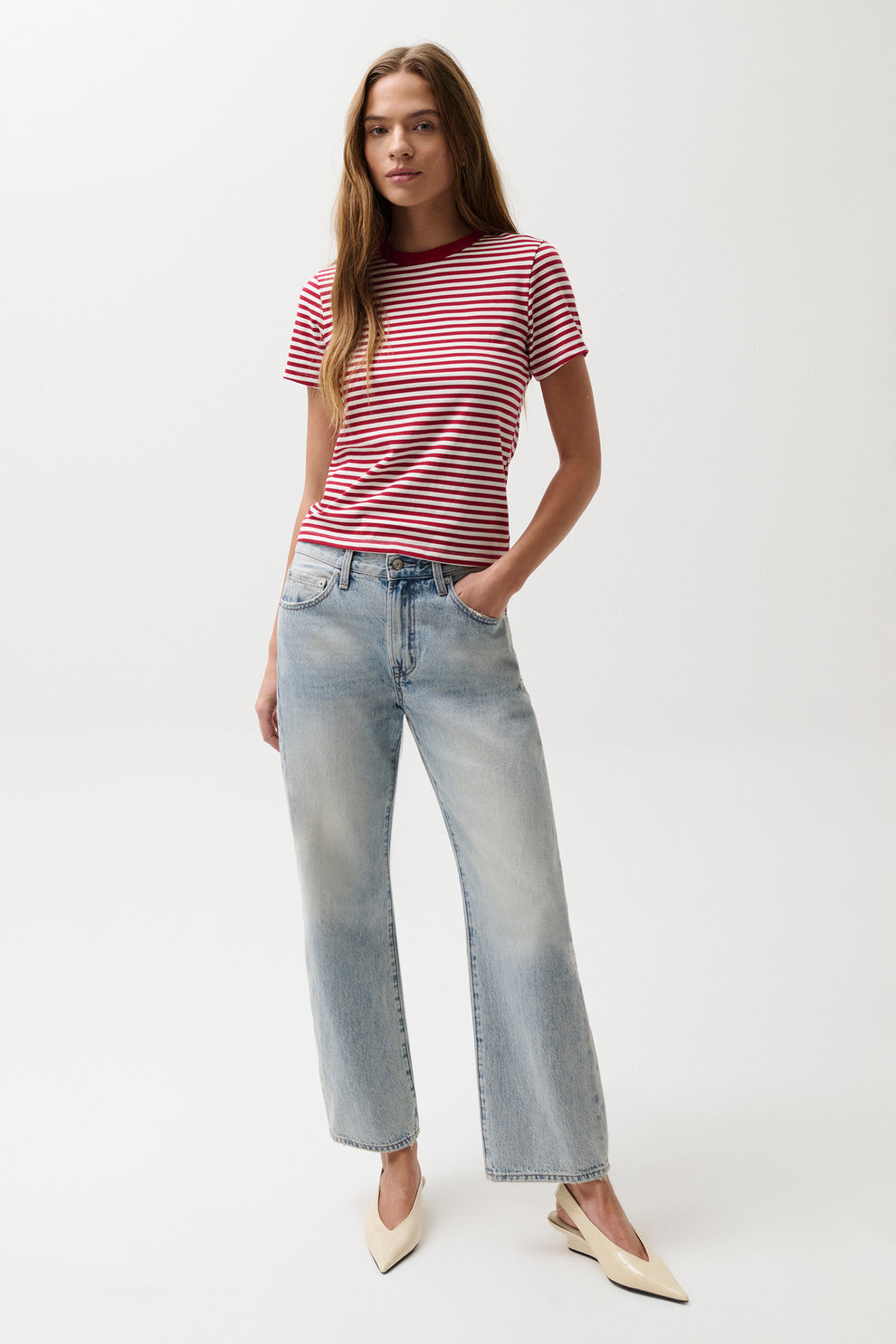 Lexi Mid Rise Bowed Straight Leg Jeans – Bowie Wash