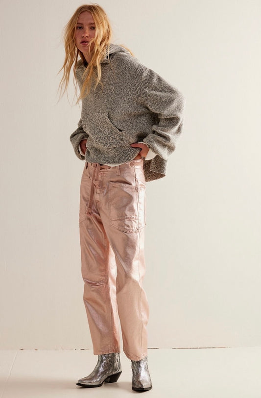 Free People Moxie Metallic Low-Slung Barrel Jeans