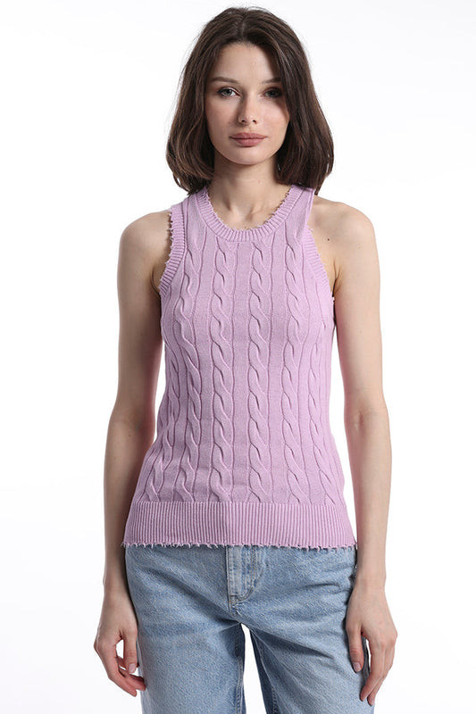 Minnie Rose Cotton Frayed Cable Tank