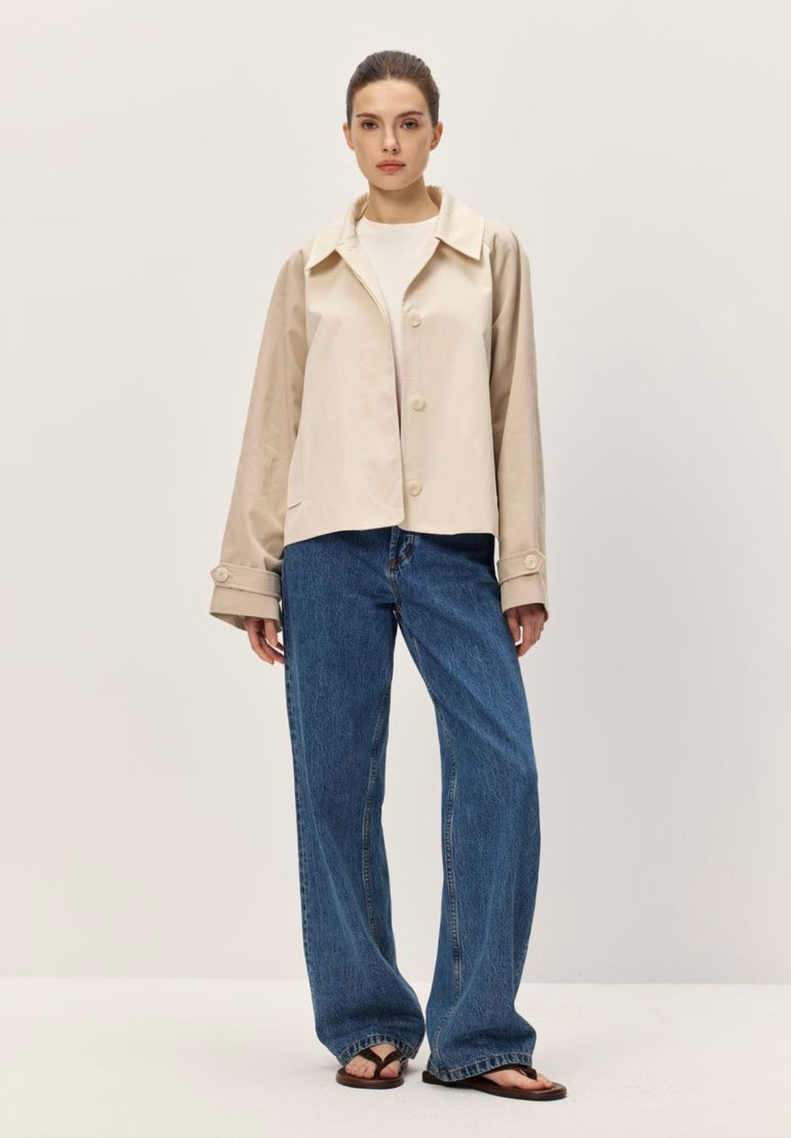 Two-Tone Beige Cropped Trench
