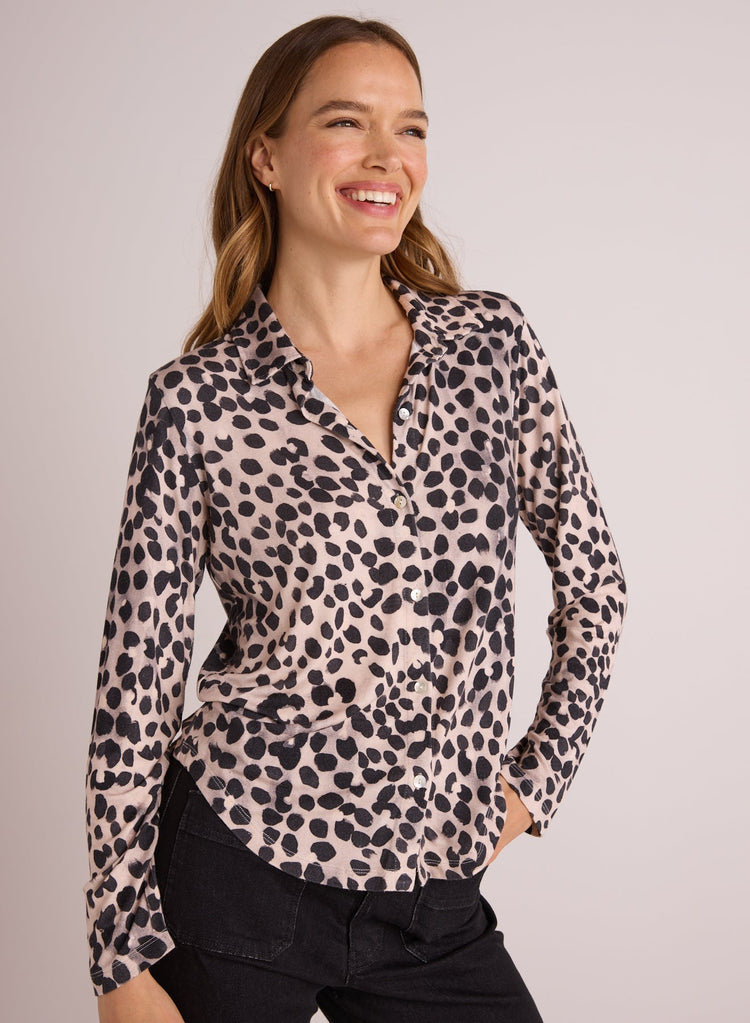 Bella Dahl Button Up Knit Top Winter Spots Print