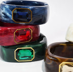 Marbled Resin Emerald-Cut Crystal Statement Bangle