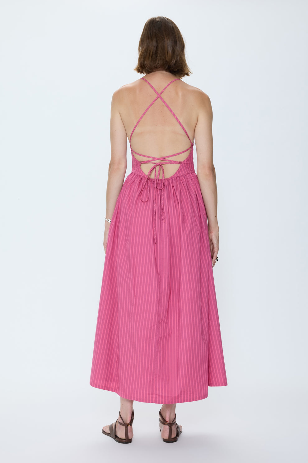 Sadee Open Back Dress-Magenta Stripe