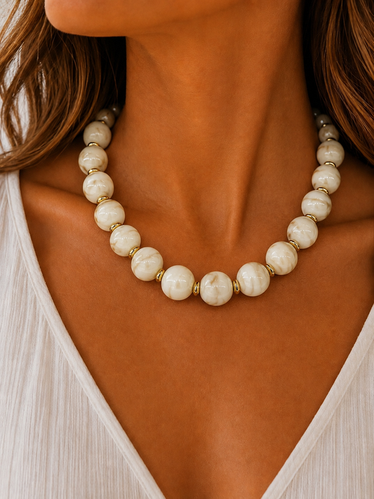 Marble Beaded Necklace - Cream