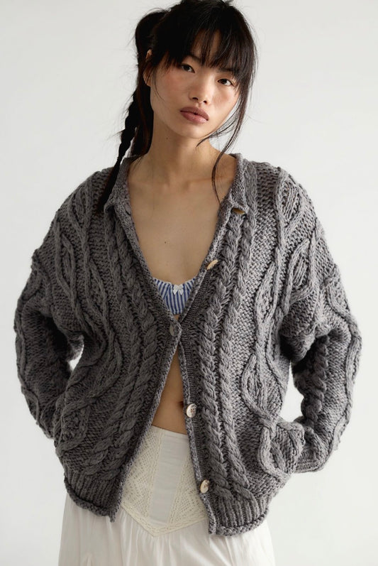 Opal Knit Cardi in Steel Grey