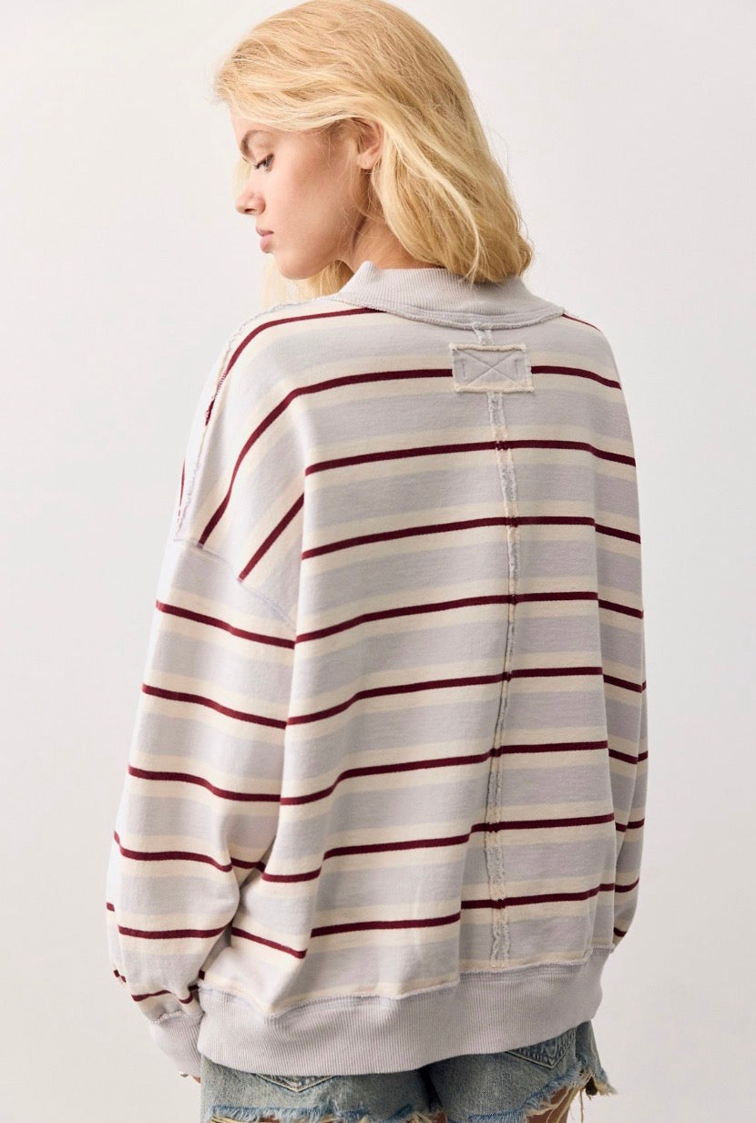 Palm Spring Striped Pullover-Mockneck