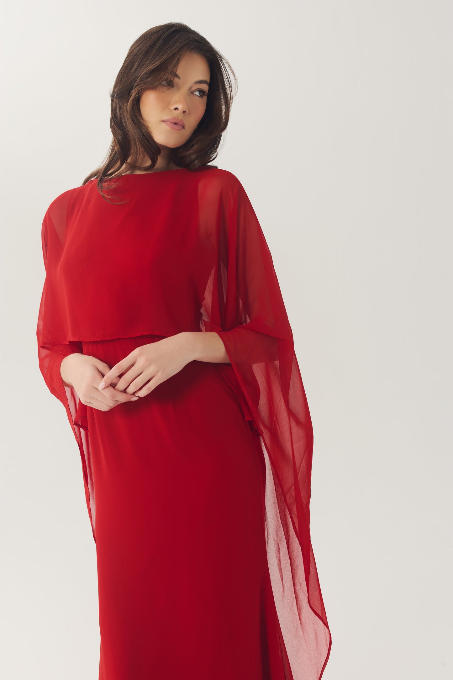 Avielle Cape Overlay Dress in Red