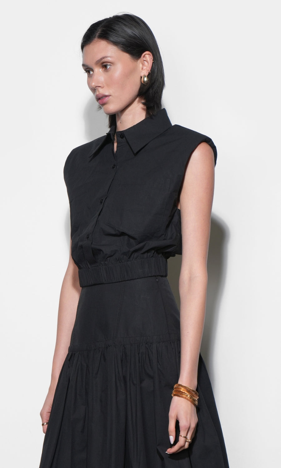 Oren Poplin Sleeveless Shirt With Elasticized Hem
