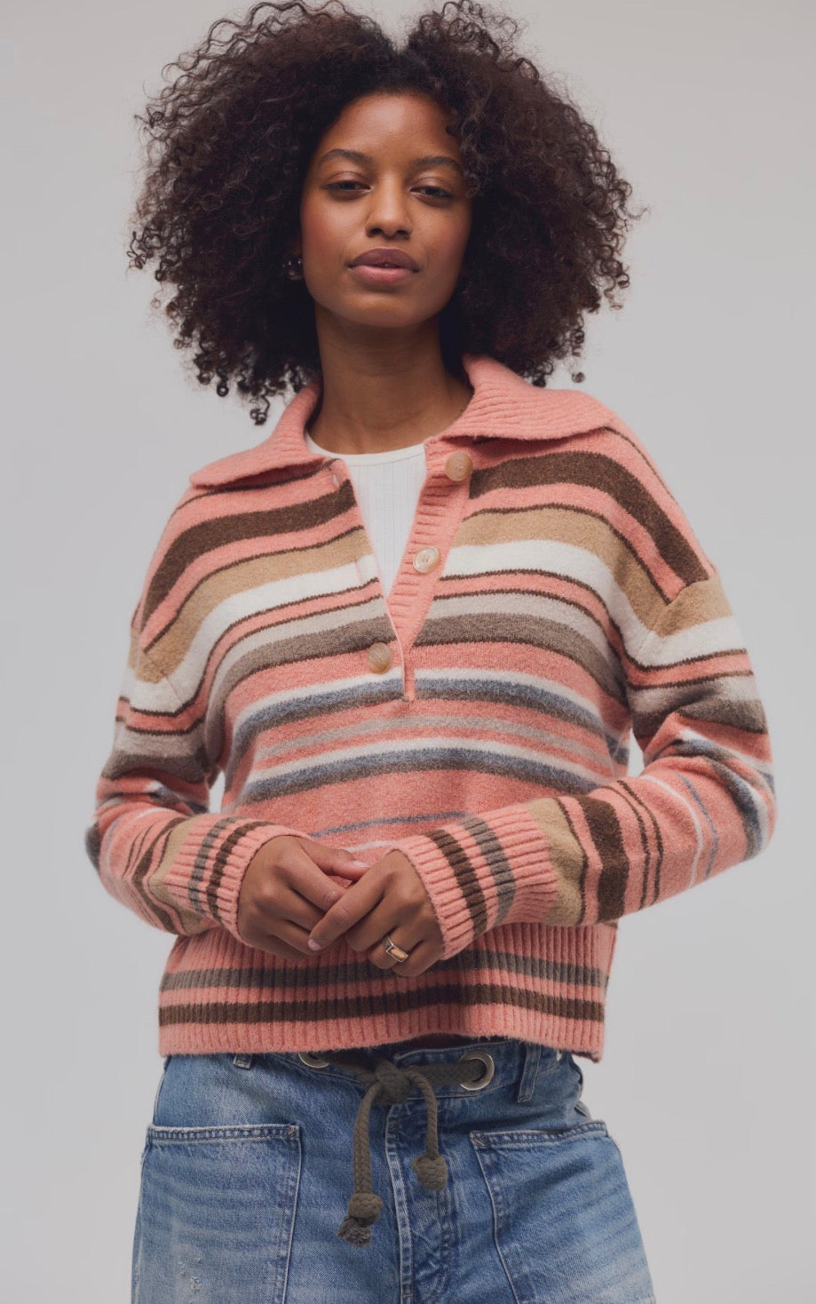 Trading Up Stripe Polo in Peach Combo