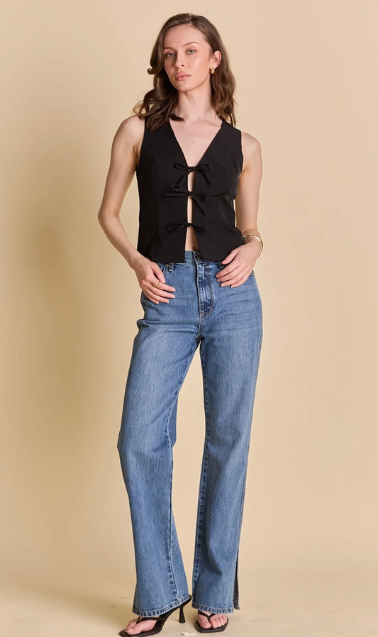 Front Bow Tie Stretch Top