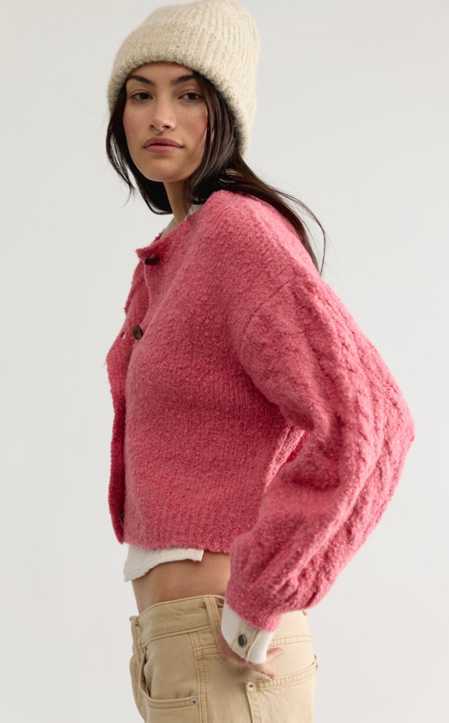 Thistle Cardi in Vintage Rose