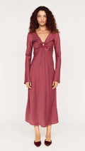 Burgundy Pinstripe Bias Midi Dress