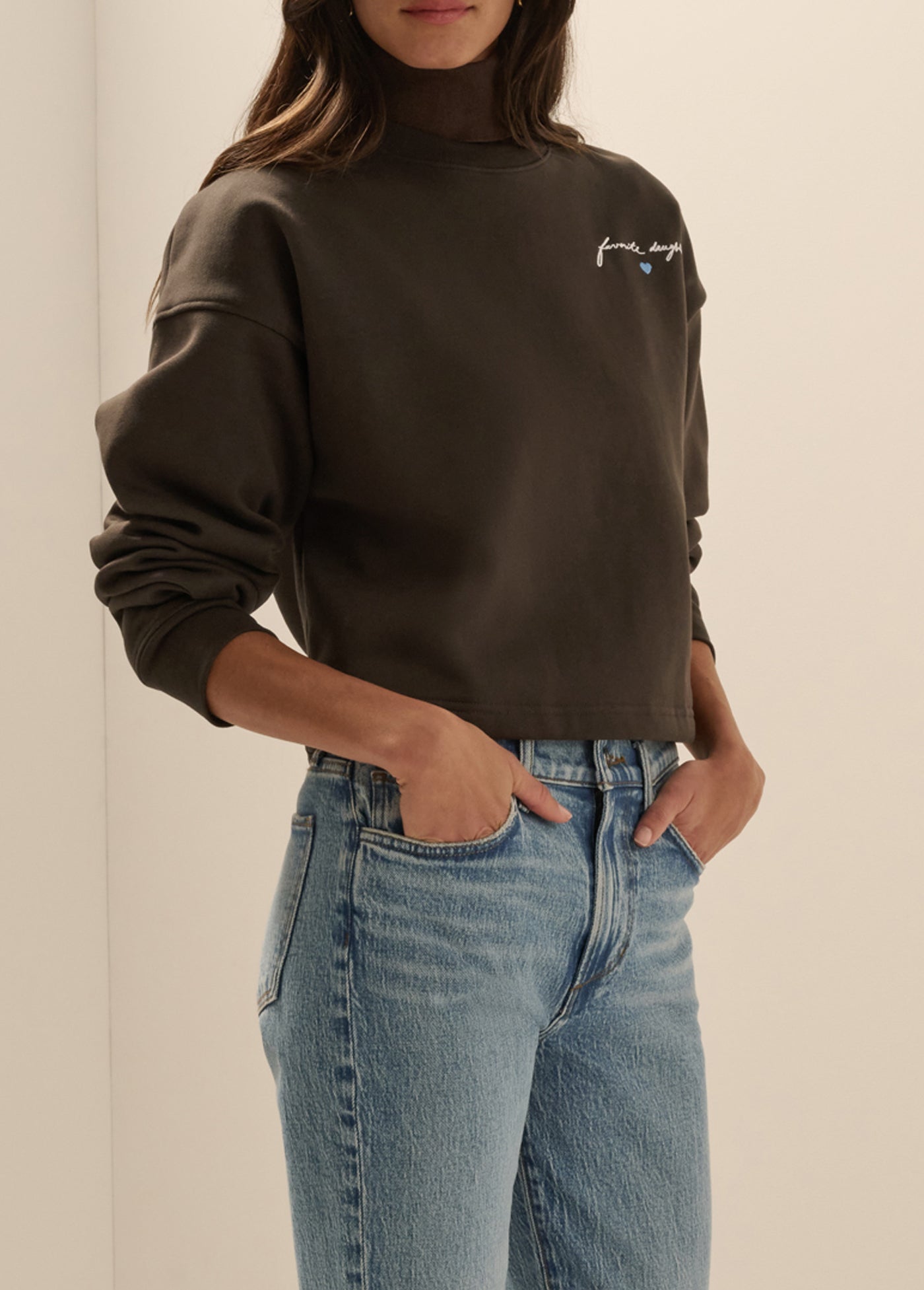 Cropped Signature Sweatshirt in Expresso By Favorite Daughter