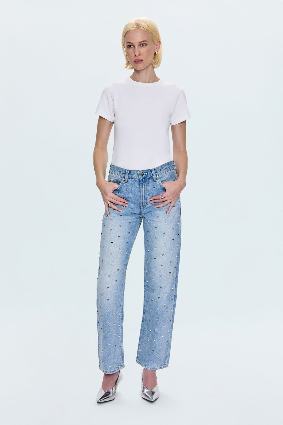 Lexi Mid Rise Bowed Straight Leg Stud