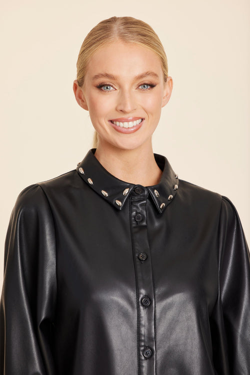 Faux Leather Stud Collar Dress