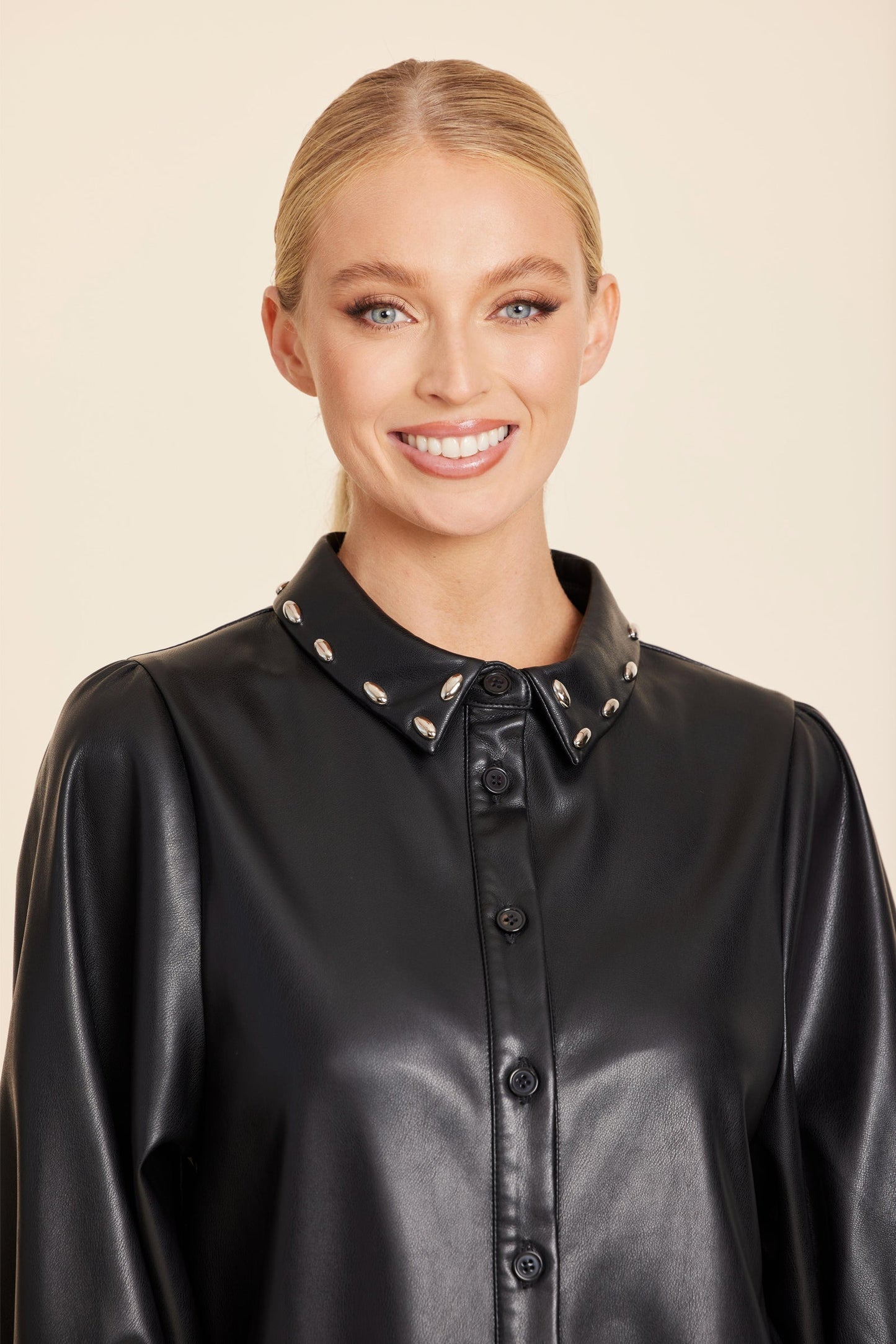 Faux Leather Stud Collar Dress
