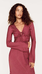 Burgundy Pinstripe Bias Midi Dress