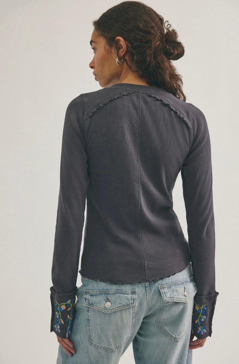 Fleur Embroidered Cuff Henley