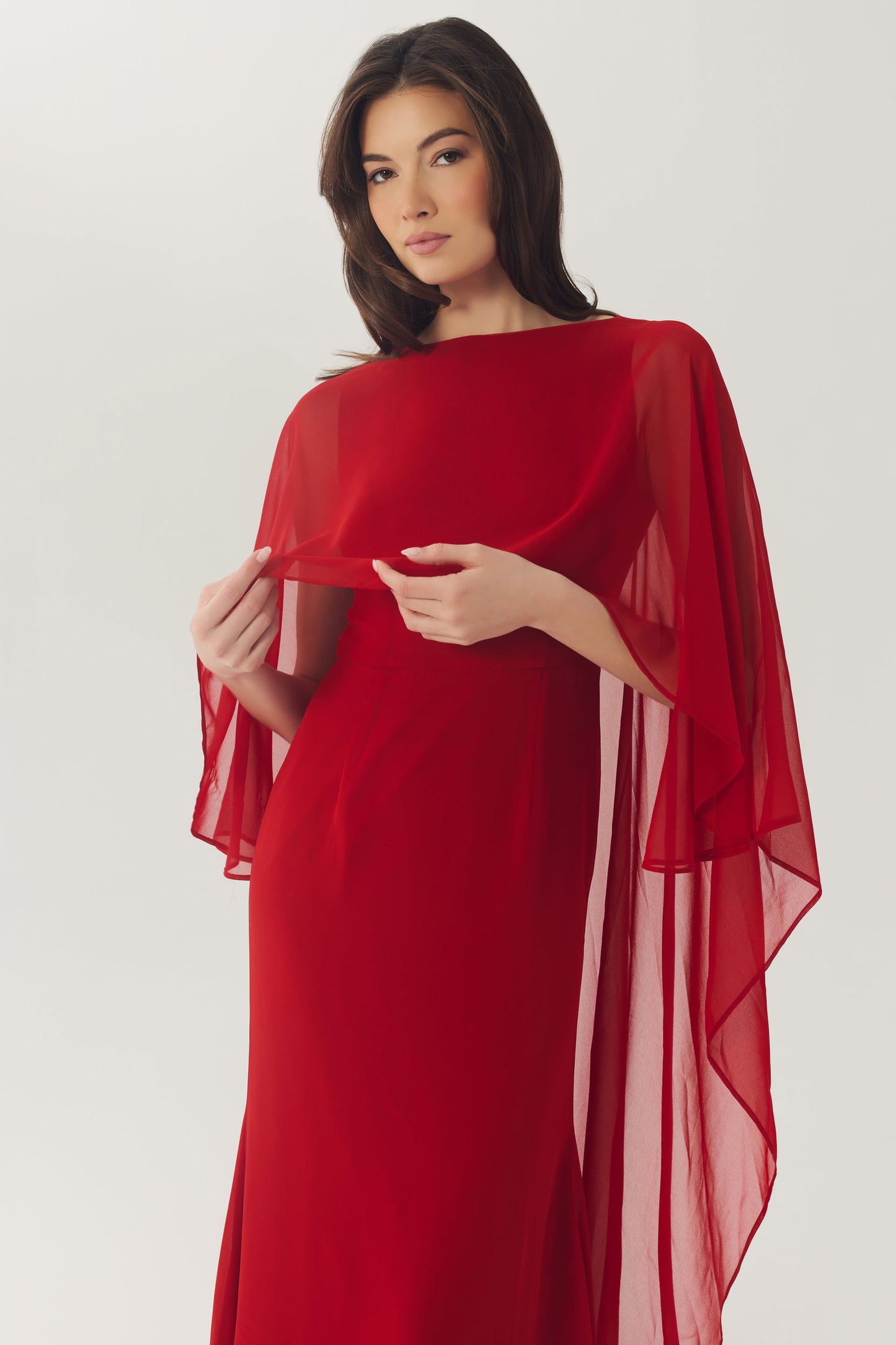 Avielle Cape Overlay Dress in Red