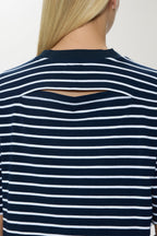 Mae Cropped Tee-Navy White Stripe