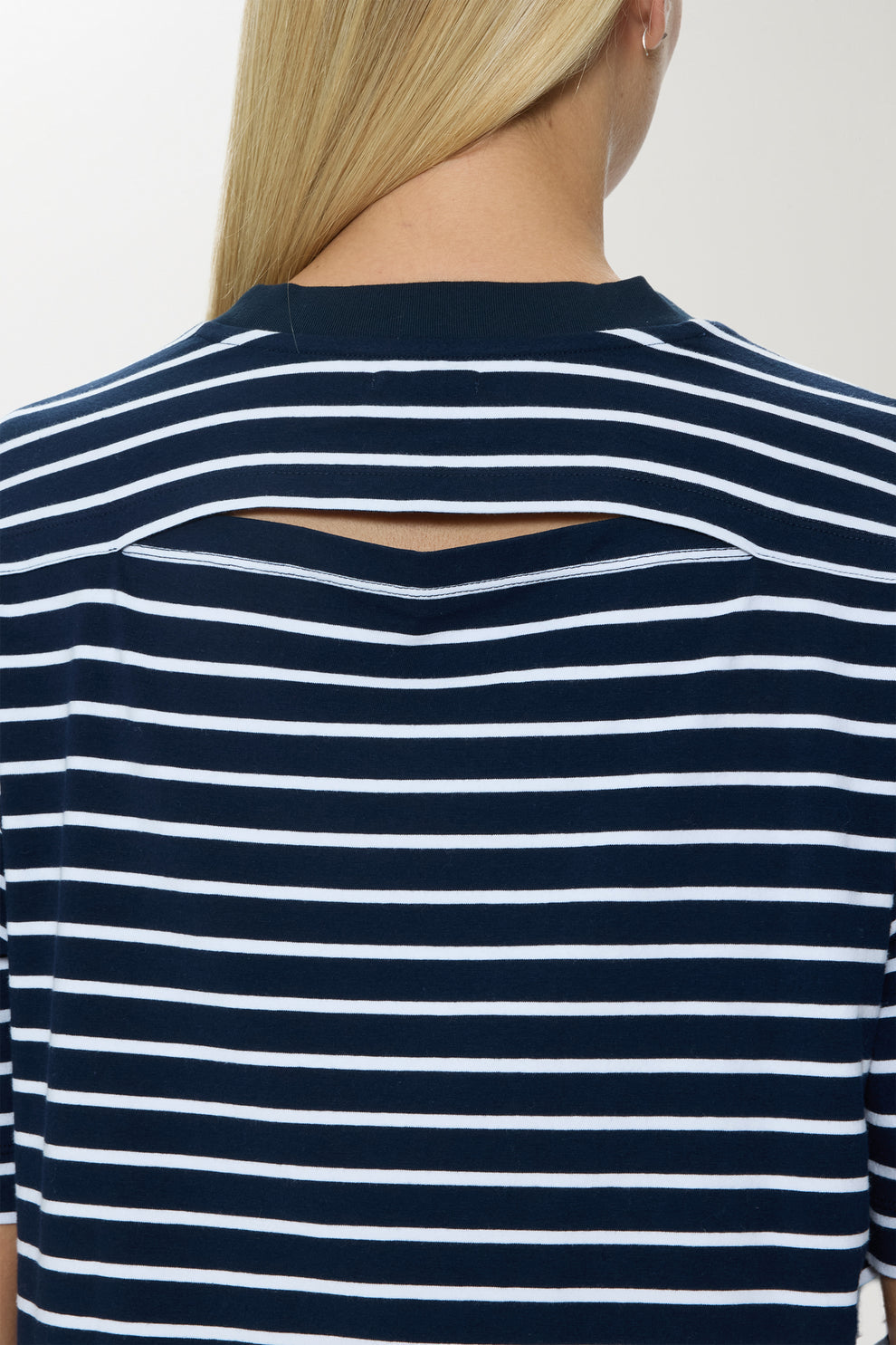 Mae Cropped Tee-Navy White Stripe