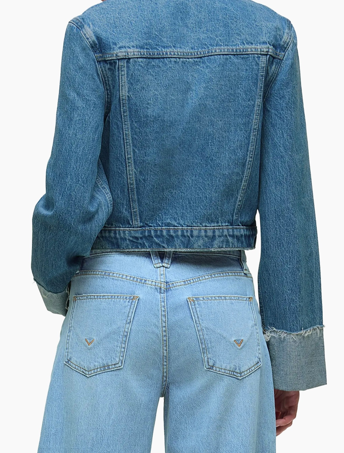 Cuffed-Sleeve Denim Crop Jacket