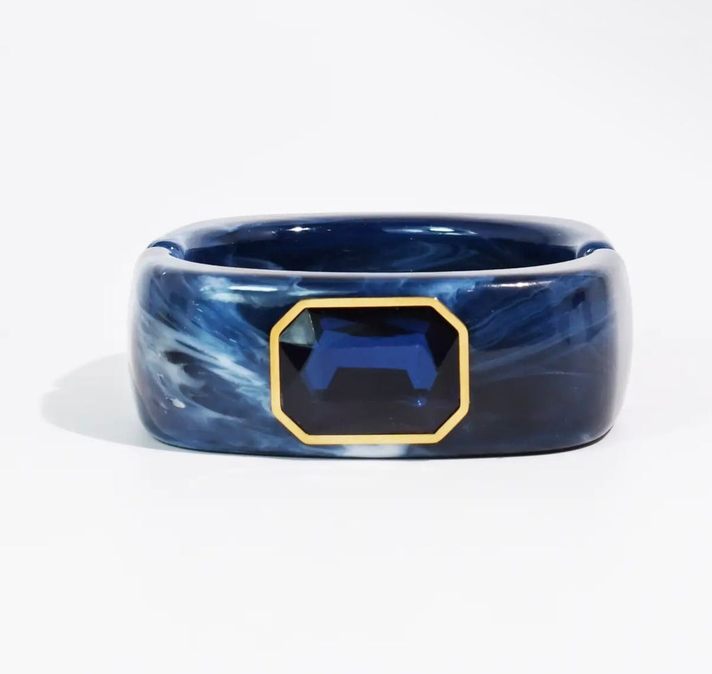 Marbled Resin Emerald-Cut Crystal Statement Bangle