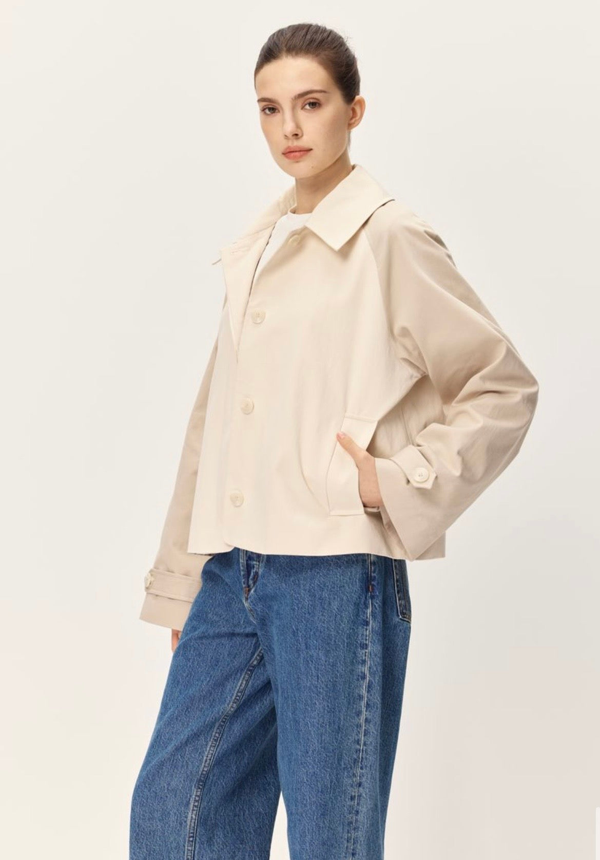 Two-Tone Beige Cropped Trench