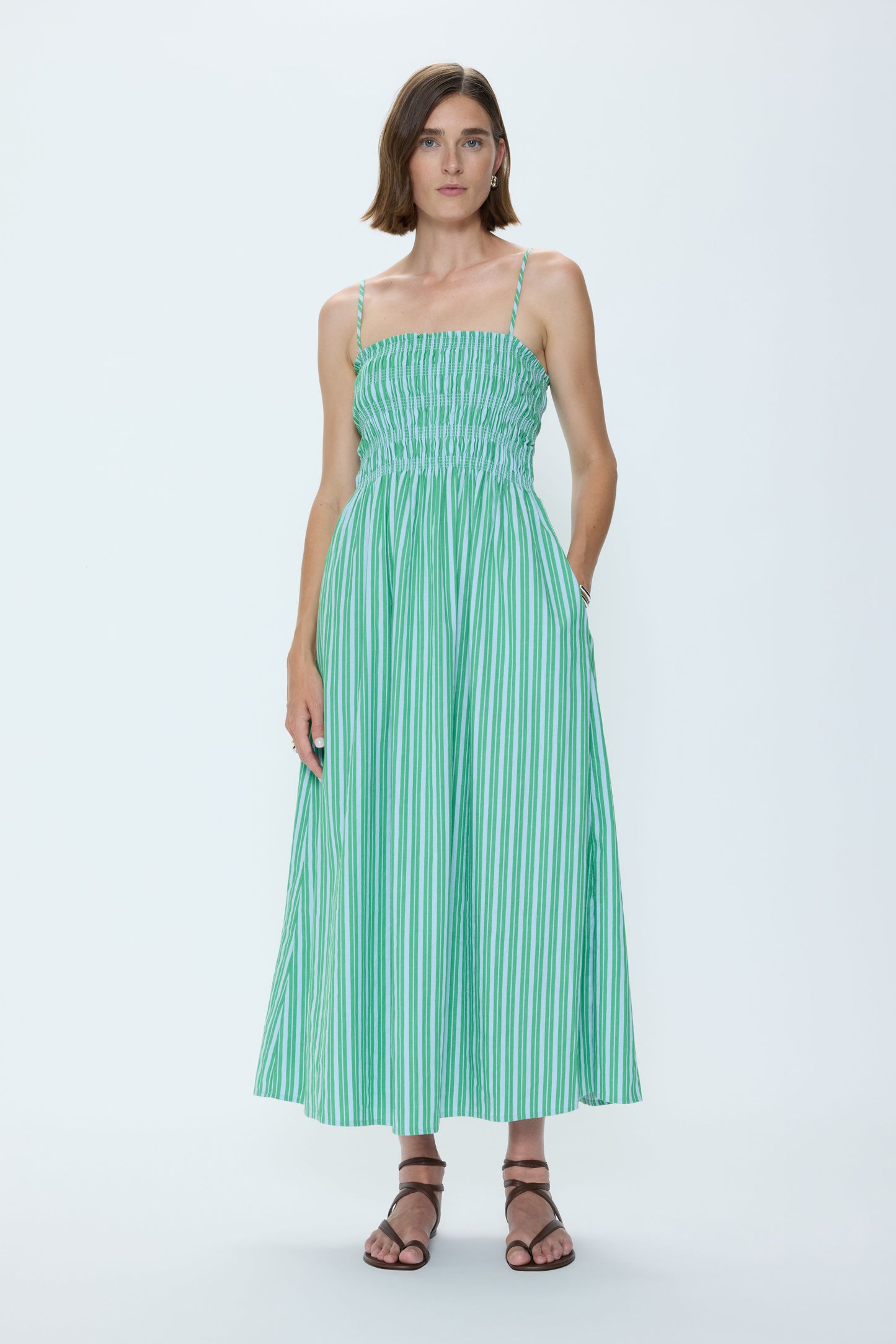 Bianca Shirred Striped Bodice Dress