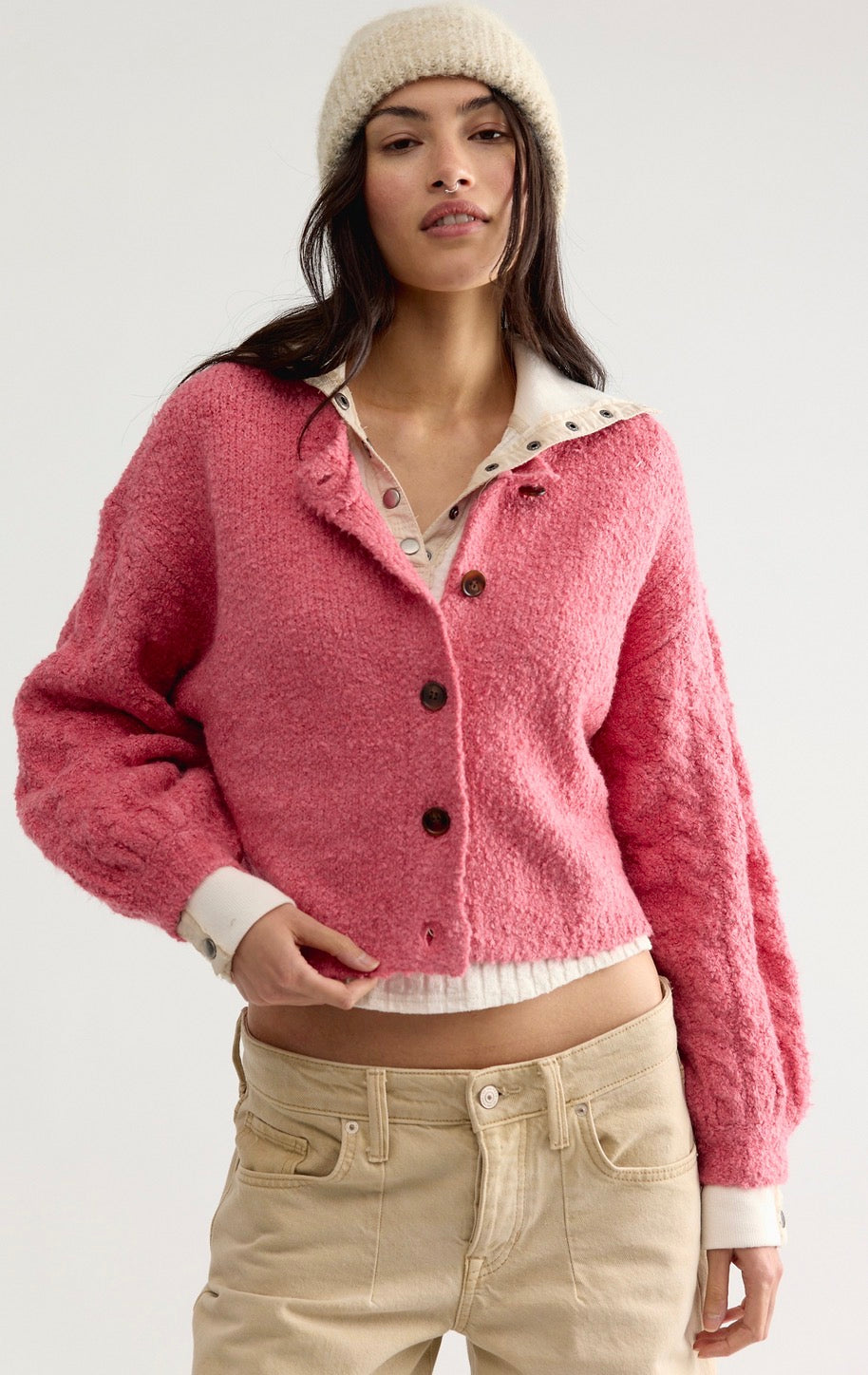 Thistle Cardi in Vintage Rose