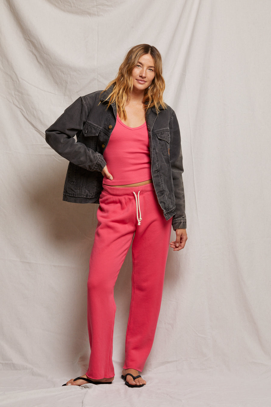 Perfect White Tee Cotton Fleece Straight Leg Sweatpants