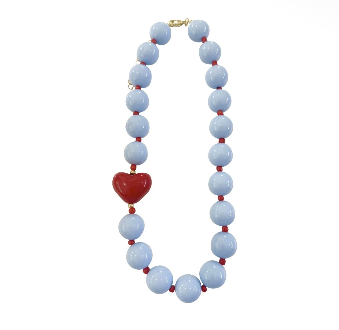 Judy Chunky Light Blue Beaded Heart Necklace