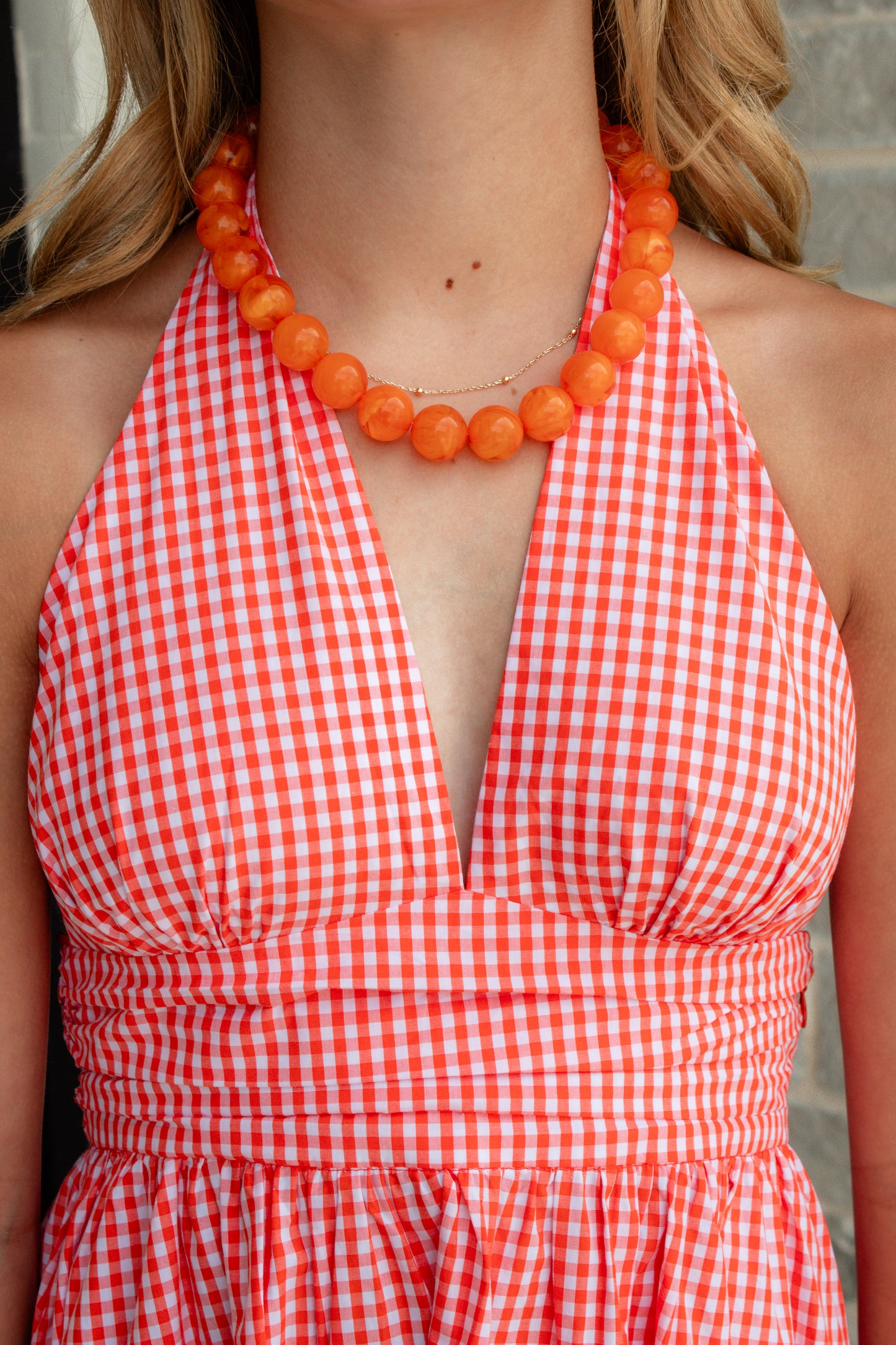 Celia Orange Gingham Dress