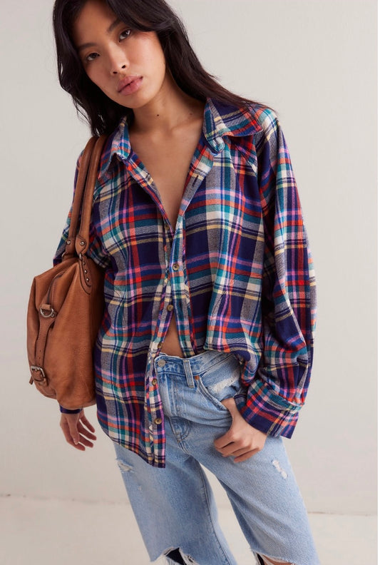 Free People Girl Meets Boy Plaid Shirt