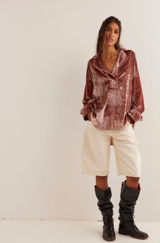 Free People Luxy Solid Velvet Shirt