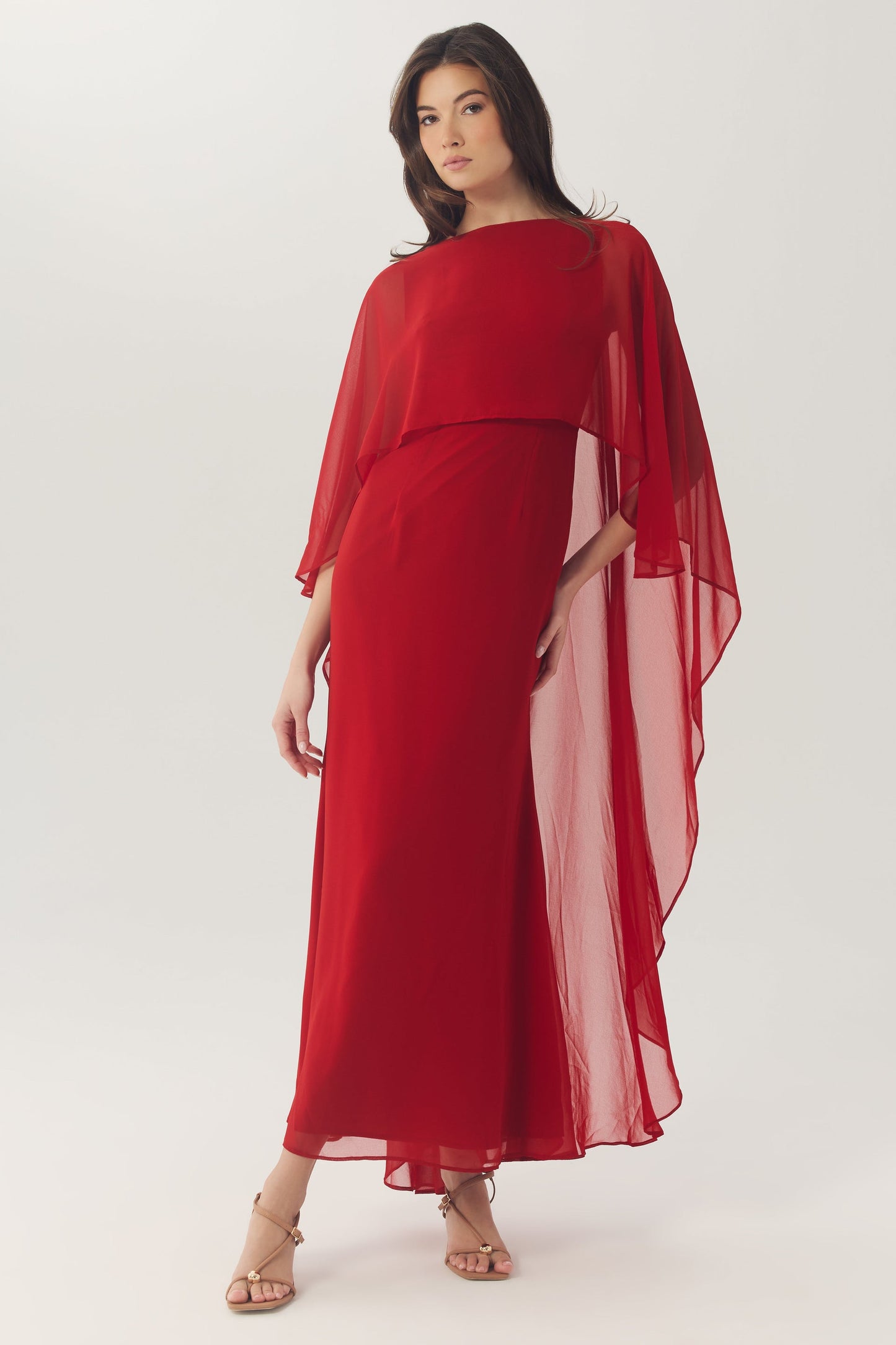 Avielle Cape Overlay Dress in Red