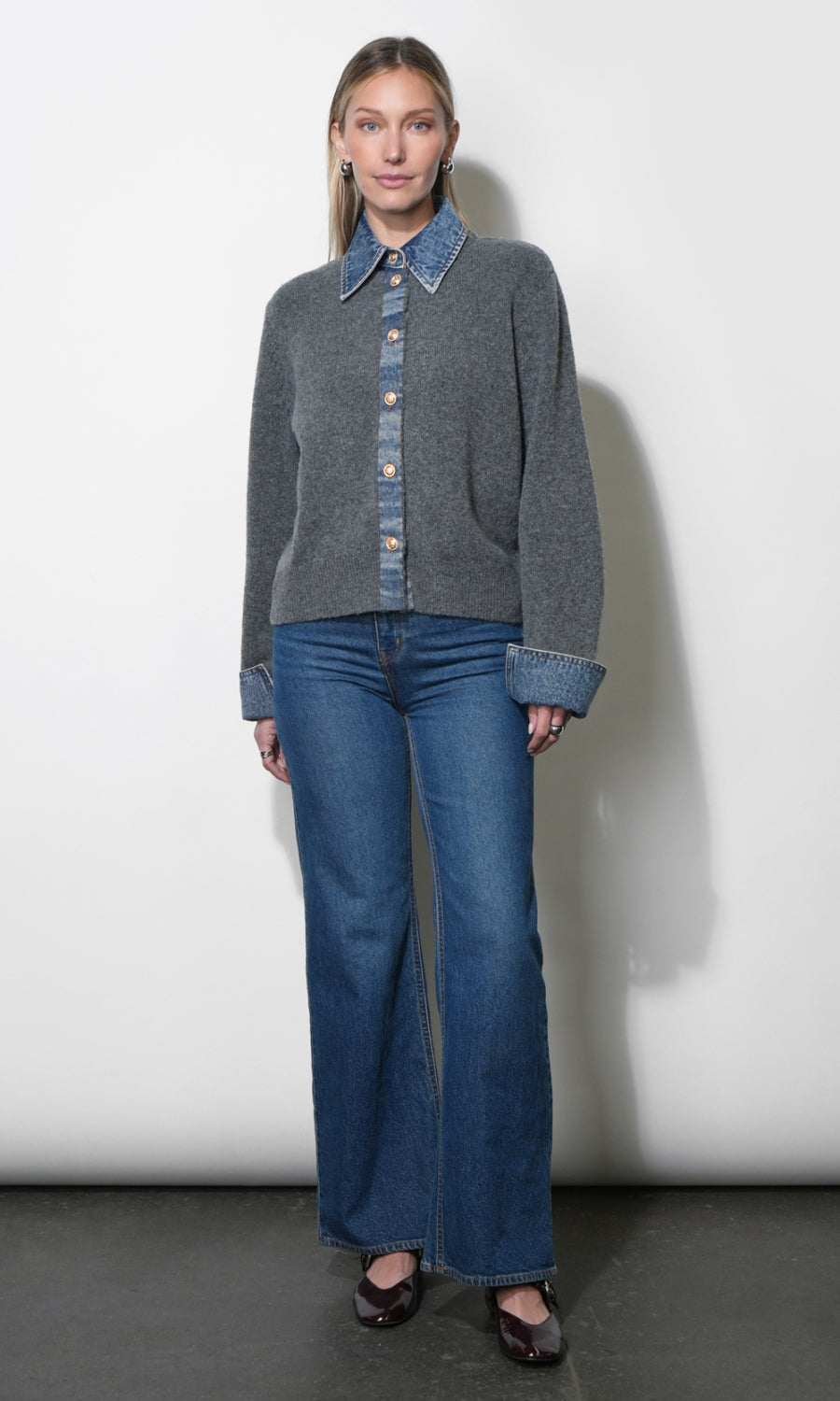 Romi Mixed Media Button Down Sweater