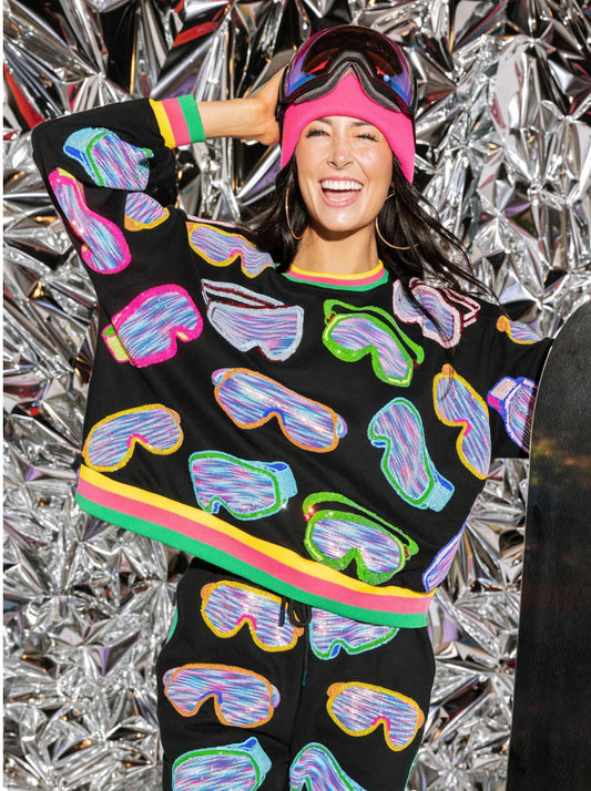 Queen of Sparkle Black Multi Ski Goggle Sweatshirt