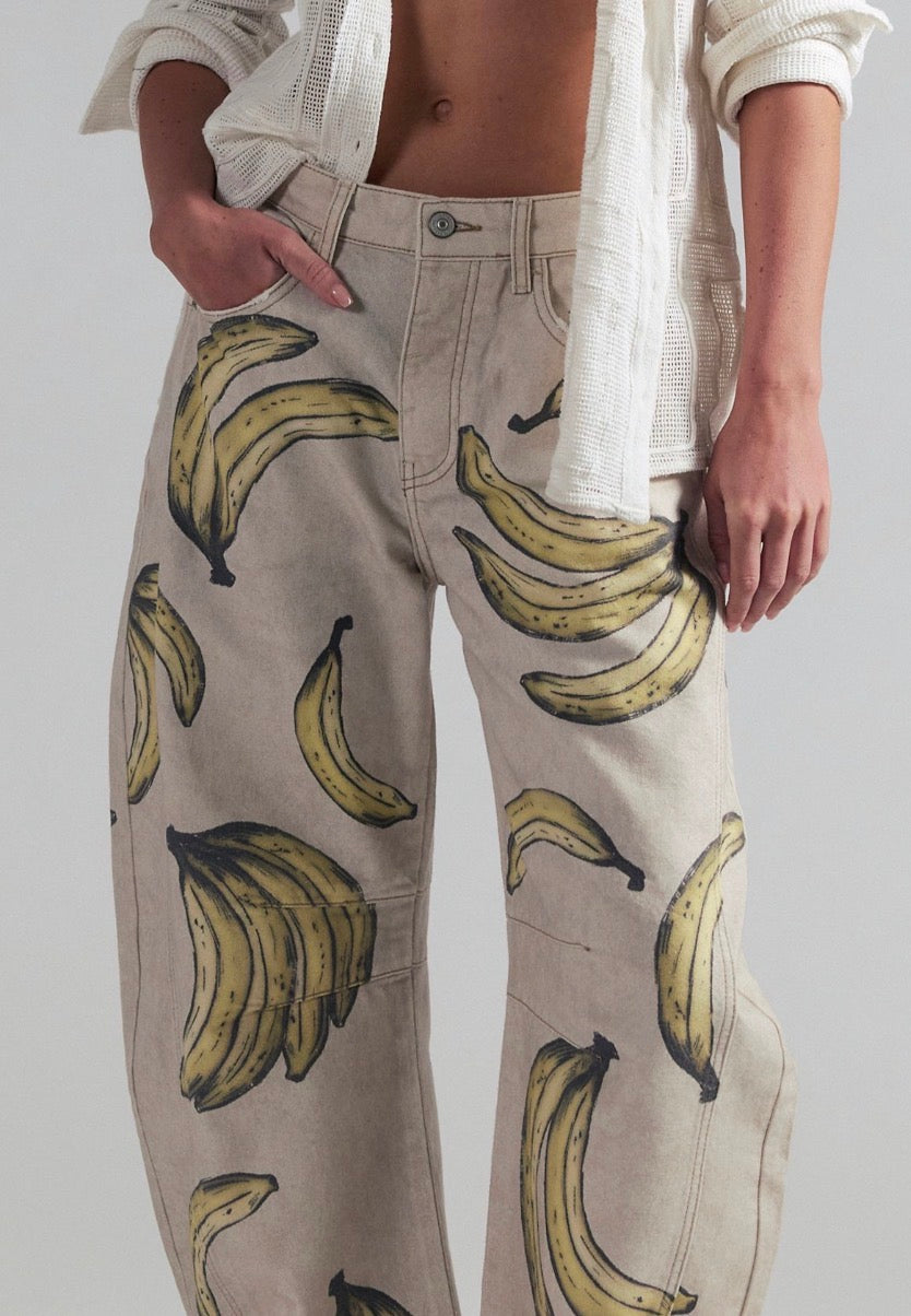 We The Free Good Luck Printed Barrel Jeans
