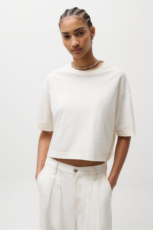 Mae Cropped Tee-Soft White