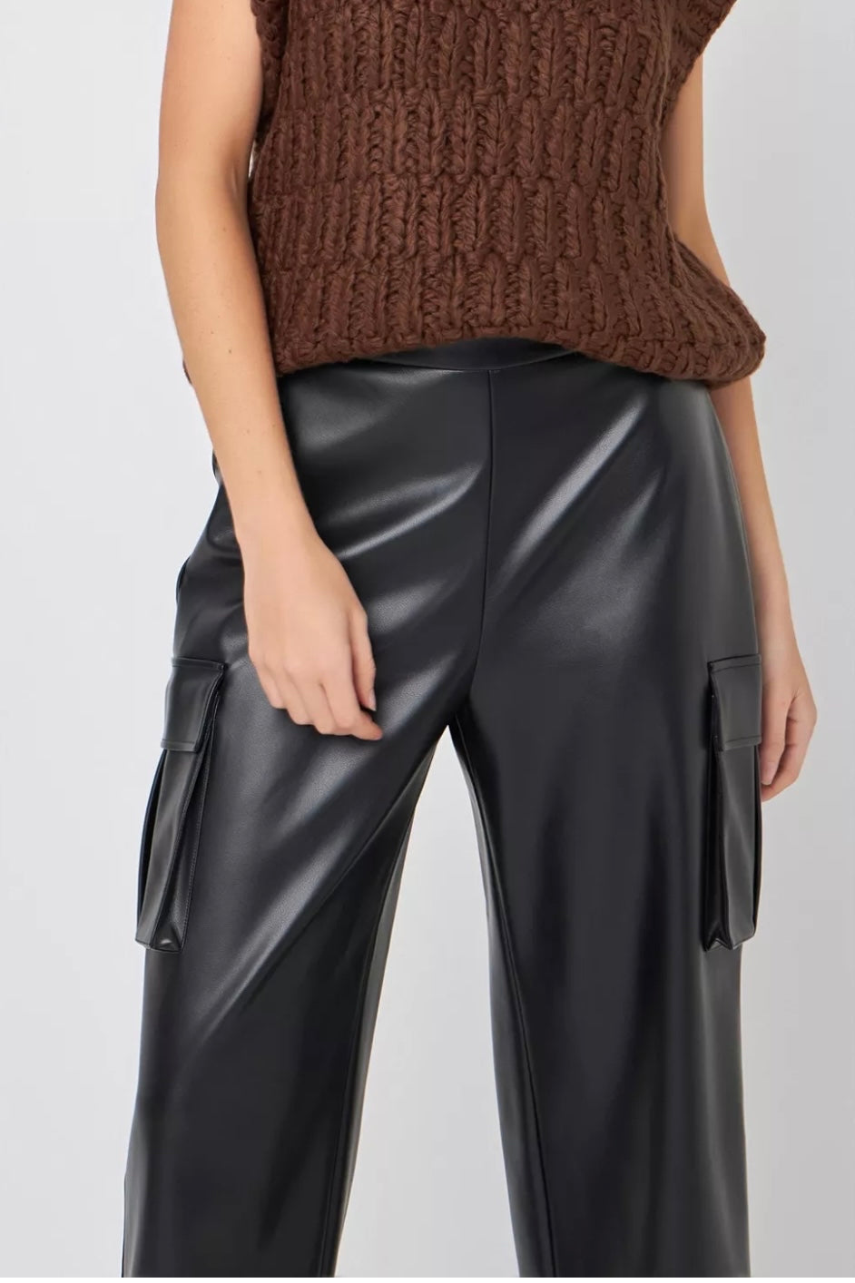 Faux Leather Cropped Cargo Pants