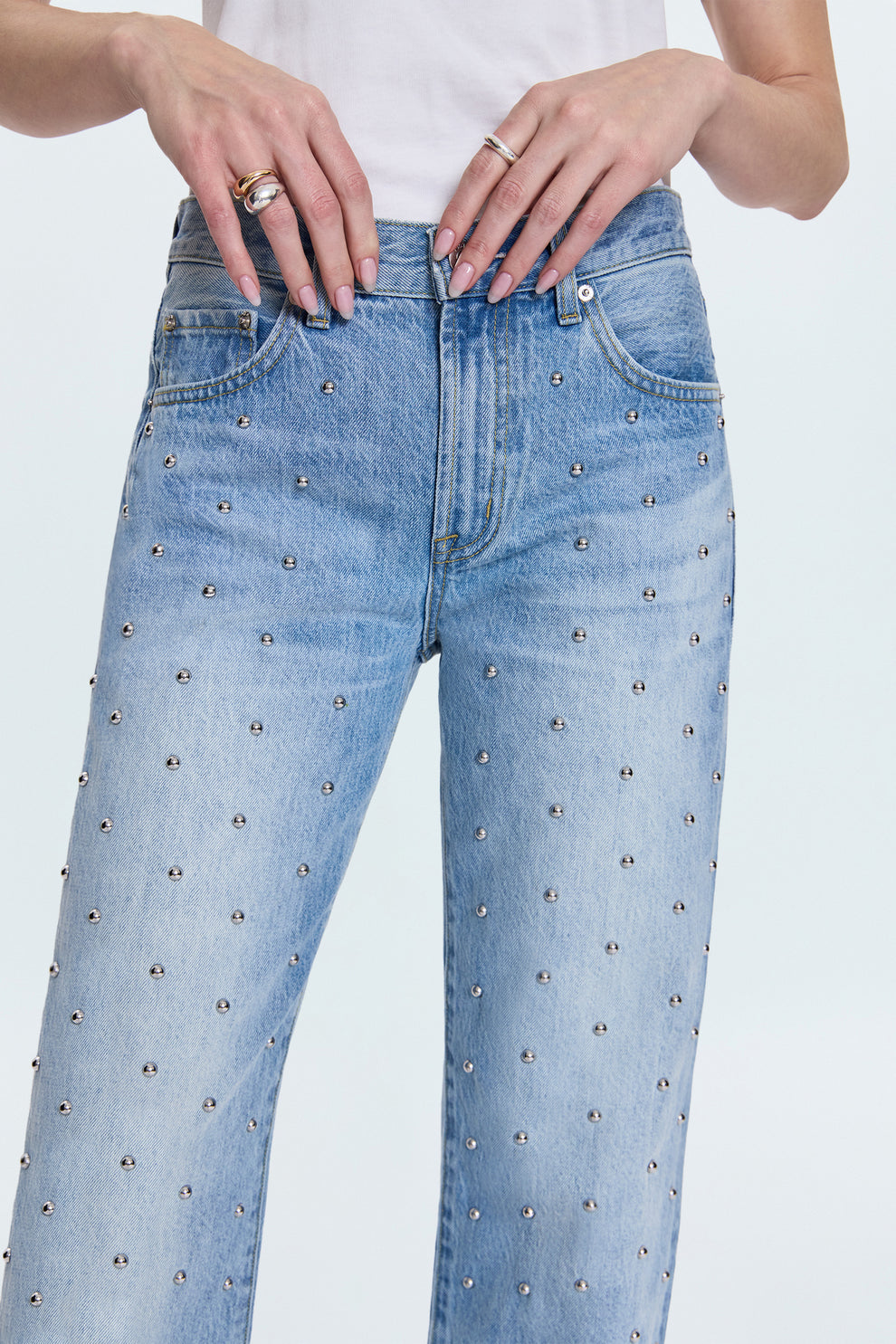 Lexi Mid Rise Bowed Straight Leg Stud