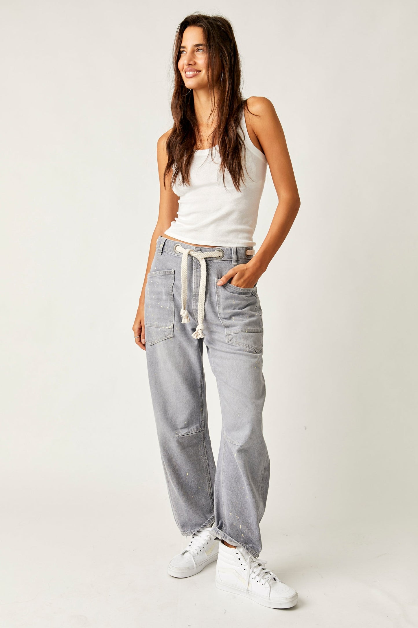 Free People Moxie Low-Slung Pull-On Barrel Jeans