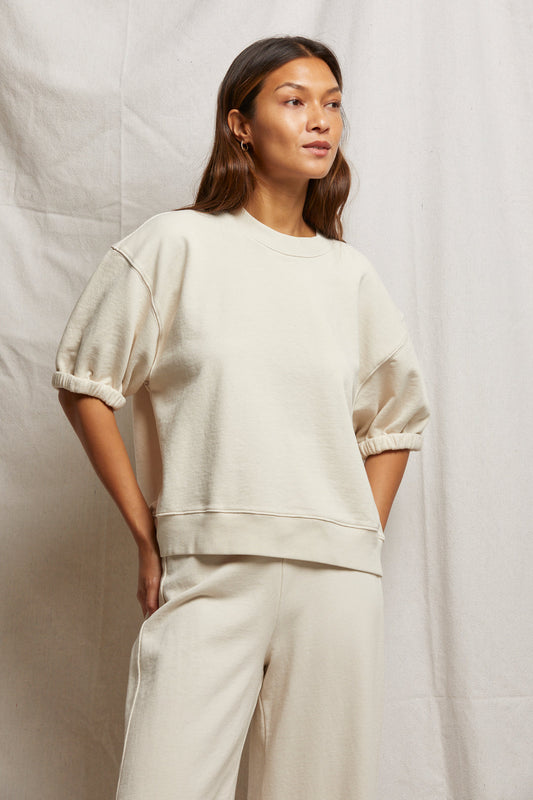 Rebecca Perfect White Tee Puff Sleeve Crewneck