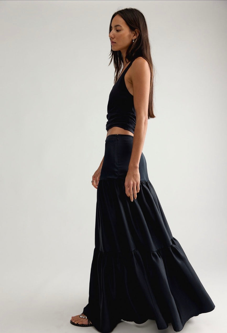 Juliette Satin Maxi Skirt in Black