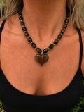 Roxie Brown Beaded Necklace Heart Charm