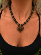 Roxie Brown Beaded Necklace Heart Charm